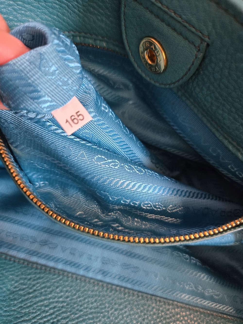 Prada Teal Pebbled Leather Tote - Picture 12 of 14